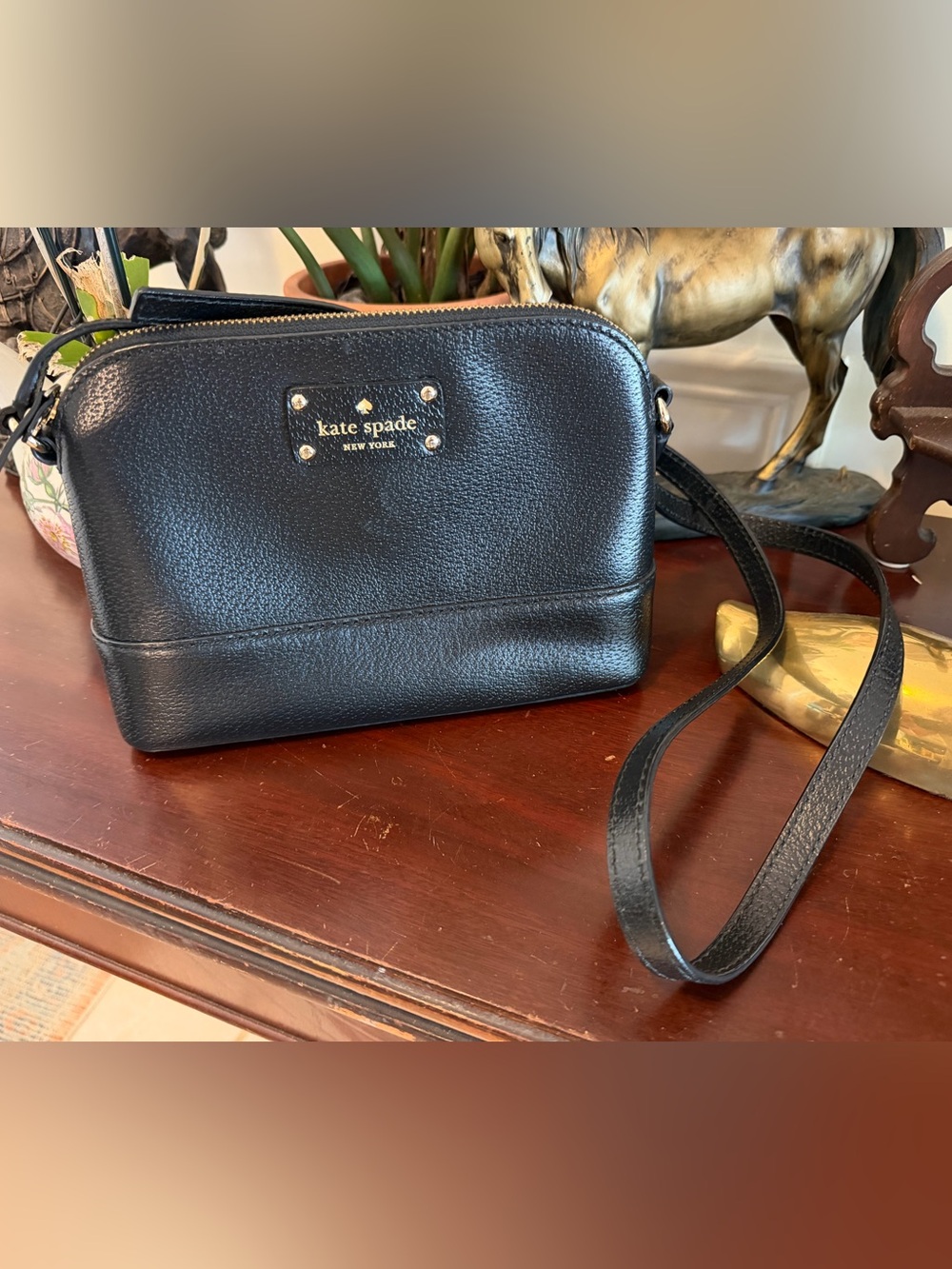 Kate Spade NY Black Leather Crossbody Bag Wellesley Hanna Zip Top Gold Hardware